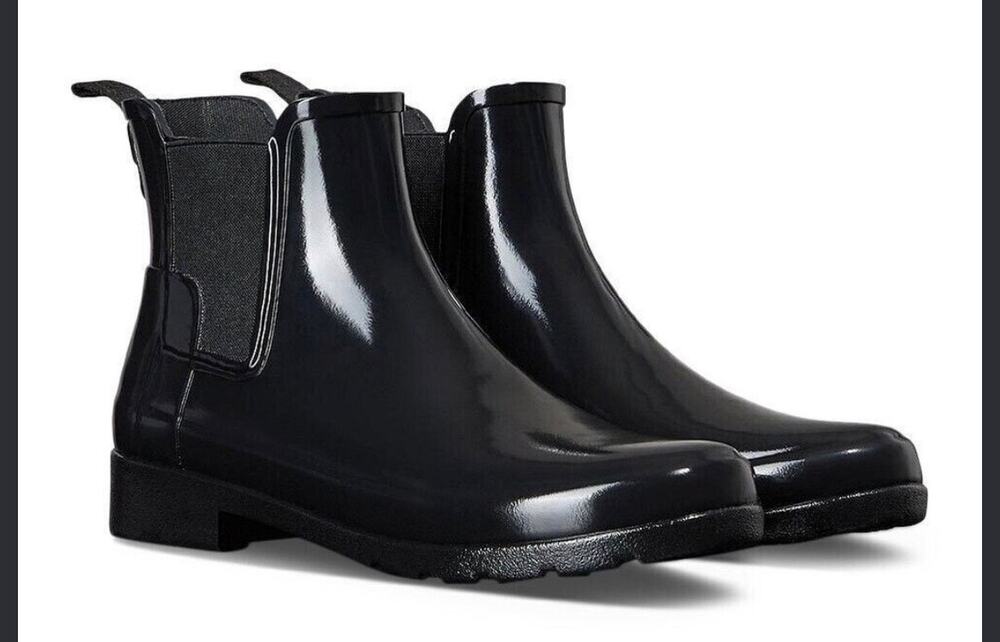 Hunter Women's Gloss Original Refined Waterproof Chelsea Rain Boots Black Size 7